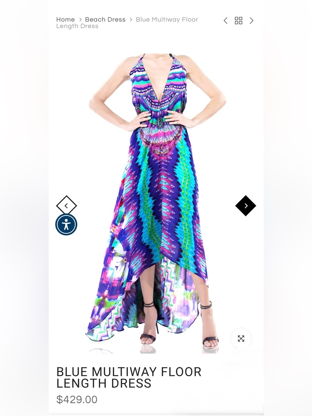 NWT Shahida Parides Blue Multiway Maxi Dress Convertible Silk Crepe One Size - Picture 4 of 9